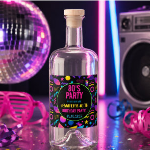 Étiquettes Pour Bouteilles De Liqueur Fête d'anniversaire personnalisée néon rétro 80's