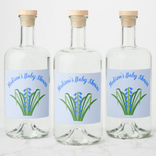Étiquettes Pour Bouteilles De Liqueur Fleurs de Jacinthe Bleue Bébé Garçon Baby Shower d