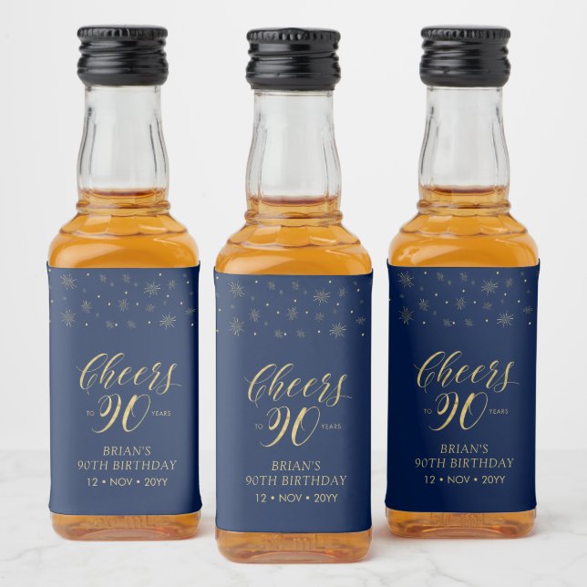 Étiquettes Pour Bouteilles De Liqueur Gold & Navy fête 90 ans, 90e anniversaire (Bouteilles)