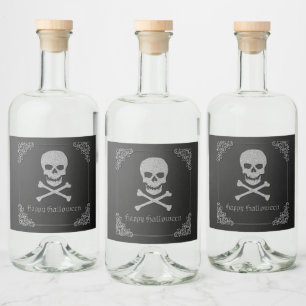 Étiquettes Pour Bouteilles De Liqueur Halloween crâne et os croisés