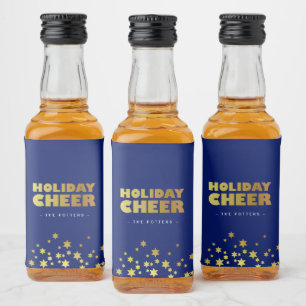 Étiquettes Pour Bouteilles De Liqueur Holiday Cheer   Fun Christmas Blue & Gold