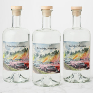 Étiquettes Pour Bouteilles De Liqueur Impression de l'aquarelle Retro Drag Racing