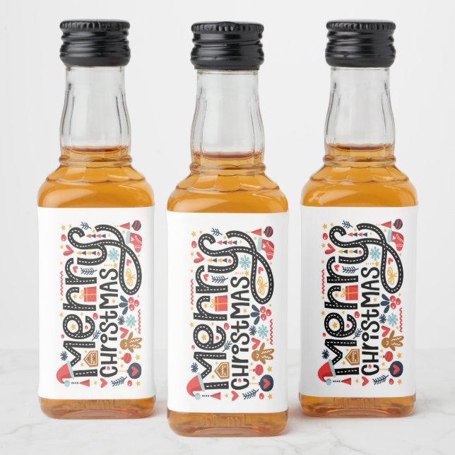 Étiquettes Pour Bouteilles De Liqueur Joyeuse typographie de Noël Mini (Bouteilles)