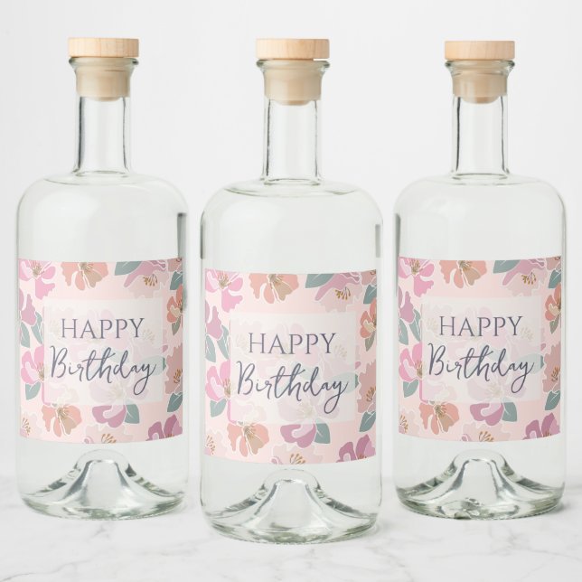 Étiquettes Pour Bouteilles De Liqueur Joyeux Anniversaire Fleurs de printemps colorées (Bouteilles)