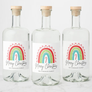 Étiquettes Pour Bouteilles De Liqueur Joyeux Noël Festive Rainbow Sucre de canne Coeur