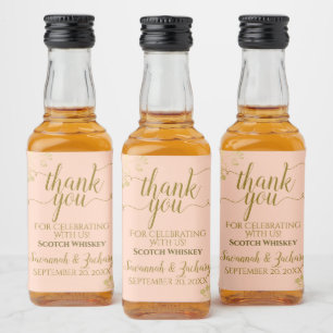 Étiquettes Pour Bouteilles De Liqueur Lacy Gold sur Coral Peach Mariage Merci Mini