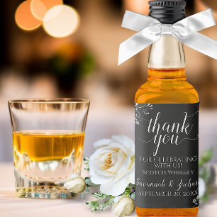Étiquettes Pour Bouteilles De Liqueur Lacy Silver sur le Merci Mariage noir Mini