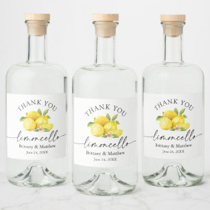 Étiquettes Pour Bouteilles De Liqueur Limoncello Calligraphie Aquarelle Citron Merci