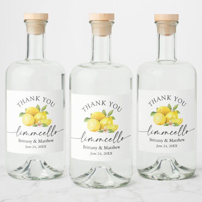 Étiquettes Pour Bouteilles De Liqueur Limoncello Calligraphie Aquarelle Citron Merci (Bouteilles)