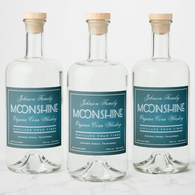 Étiquettes Pour Bouteilles De Liqueur Lune Turquoise et blanche (Bouteilles)