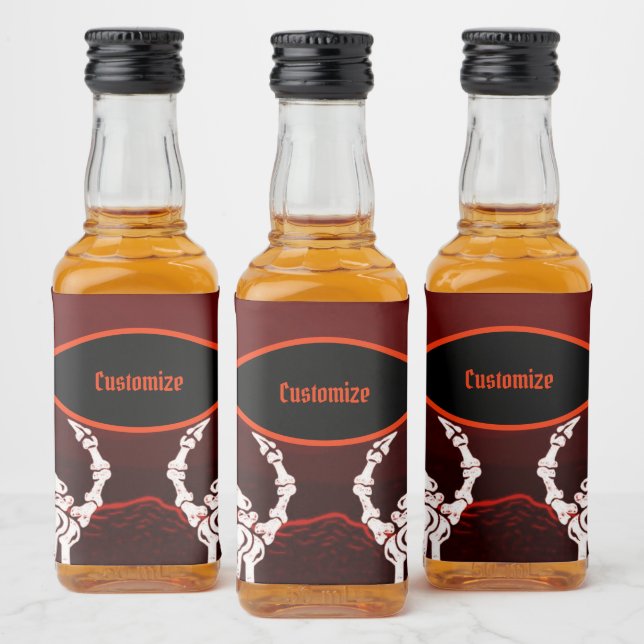 Étiquettes Pour Bouteilles De Liqueur Mains de squelette orange (Bouteilles)