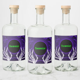 Étiquettes Pour Bouteilles De Liqueur Mains de squelette violettes