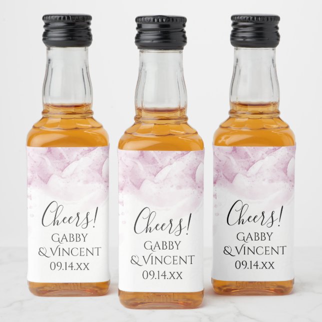 Étiquettes Pour Bouteilles De Liqueur Mariage d'aquarelle rose pâle (Bouteilles)