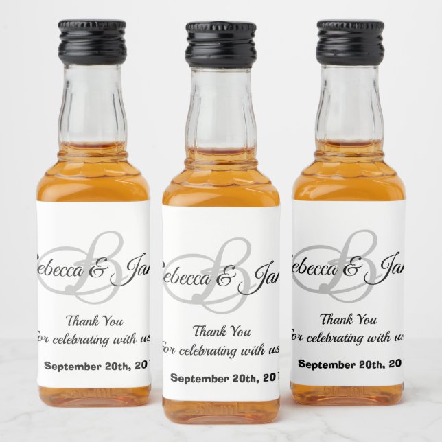 Étiquettes Pour Bouteilles De Liqueur Mariage de Merci blanc et noir (Bouteilles)