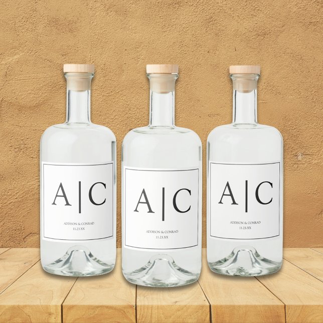 Étiquettes Pour Bouteilles De Liqueur Mariage de Monogramme blanc classique moderne (Créateur téléchargé)