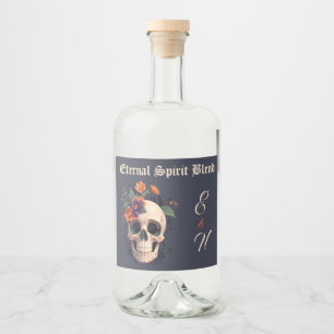 Étiquettes Pour Bouteilles De Liqueur Mariage de monogramme de crâne floral 3D gothique