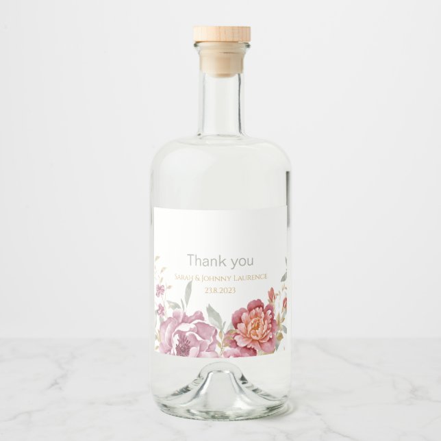 Étiquettes Pour Bouteilles De Liqueur Mariage floral (Devant)