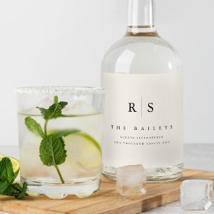 Étiquettes Pour Bouteilles De Liqueur Mariage Monogramme noir & écrin classique