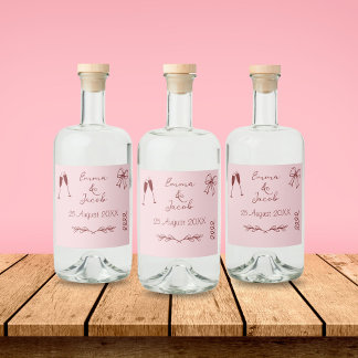 Étiquettes Pour Bouteilles De Liqueur Mariage Rose Fantaisiste et Capricieux avec Gribou