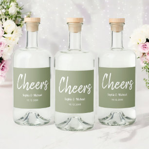Étiquettes Pour Bouteilles De Liqueur Mariage vert Sage Cheers Élégant