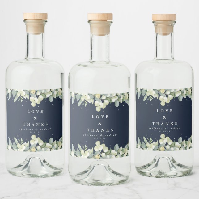Étiquettes Pour Bouteilles De Liqueur Marine Snowberry+Eucalyptus Mariage d'hiver (Bouteilles)
