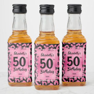Étiquettes Pour Bouteilles De Liqueur Mini-léopard noir rose 50e anniversaire