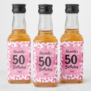 Étiquettes Pour Bouteilles De Liqueur Mini léopard rose 50e anniversaire