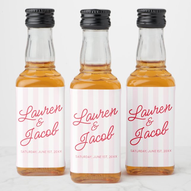 Étiquettes Pour Bouteilles De Liqueur Modern Minimalist Red Pink Stripes Wedding Mini (Bouteilles)