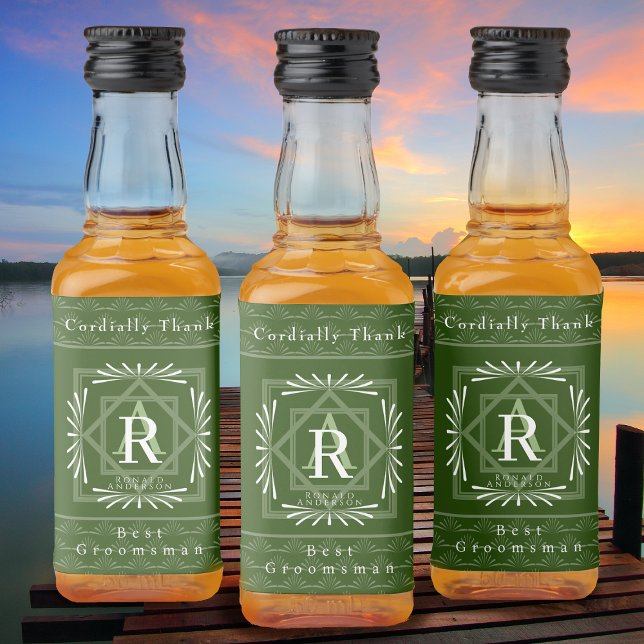 Étiquettes Pour Bouteilles De Liqueur Monogramme vert cadre élégant (Modern stylish Monogram Design. )