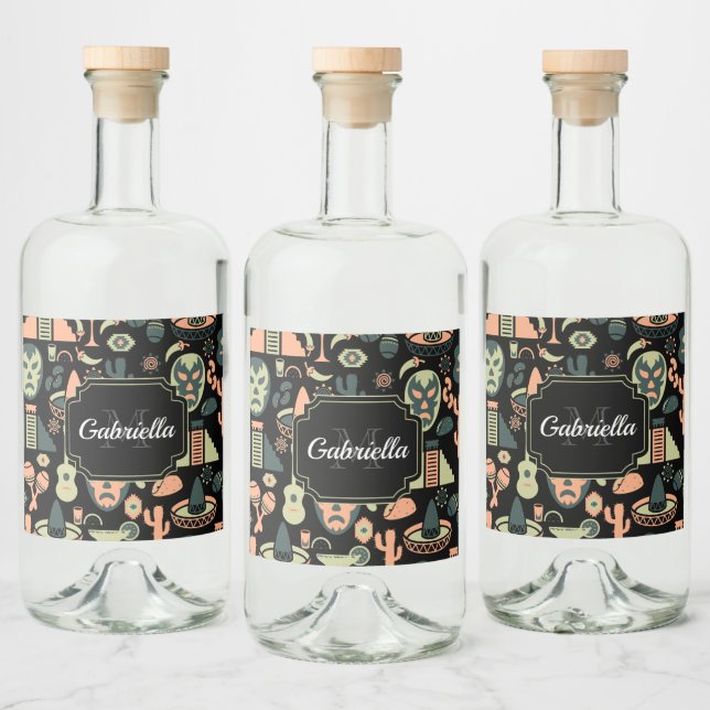 Étiquettes Pour Bouteilles De Liqueur Motif mexicain (Bouteilles)