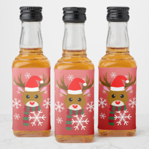 Étiquettes Pour Bouteilles De Liqueur Noël blanc Rudolph le renne à nez rouge