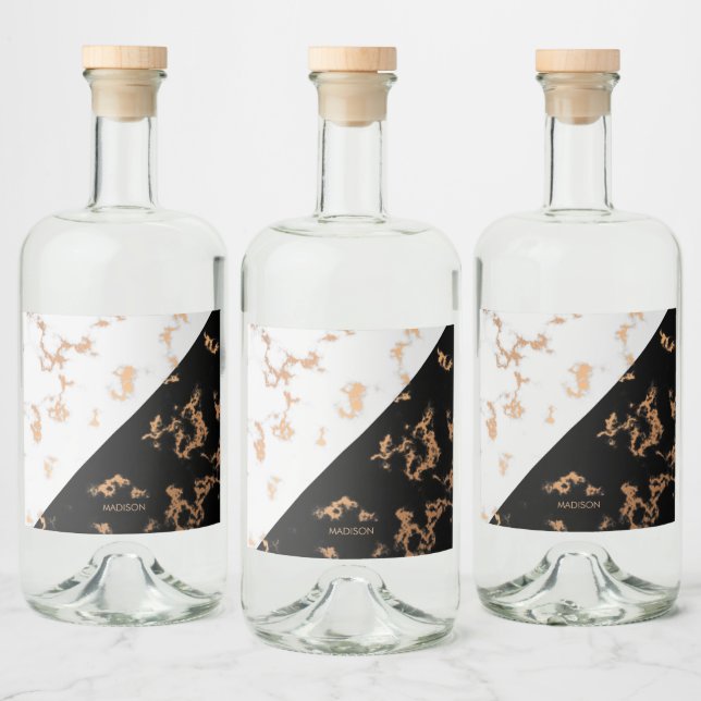 Étiquettes Pour Bouteilles De Liqueur Noir et Marbre blanc (Bouteilles)