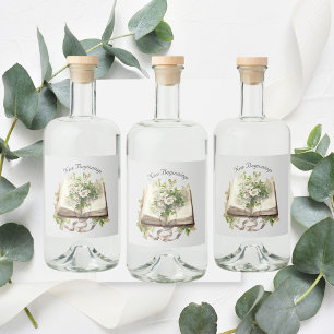 Étiquettes Pour Bouteilles De Liqueur Nouveau début Floral Open Book Mariage