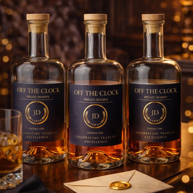 Étiquettes Pour Bouteilles De Liqueur Off the Clock Retirement Private Reserve Label (Créateur téléchargé)
