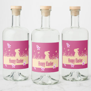 Étiquettes Pour Bouteilles De Liqueur Pâques heureux, lièvre rêveur