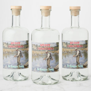 Étiquettes Pour Bouteilles De Liqueur Personnaliser Pêche à la mouche Joyeux Noël
