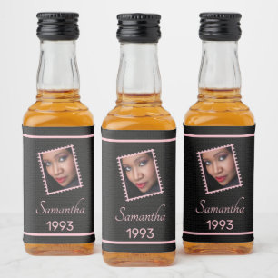 Étiquettes Pour Bouteilles De Liqueur Photo couleur rose noir Anniversaire Mini