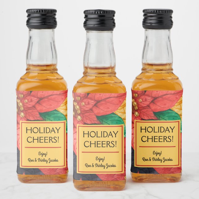 Étiquettes Pour Bouteilles De Liqueur Poinsettias Noël Floral Mini personnalisé (Bouteilles)