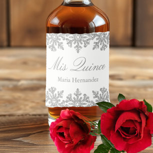 Étiquettes Pour Bouteilles De Liqueur Quinceanera hivernale de flocons d'argent