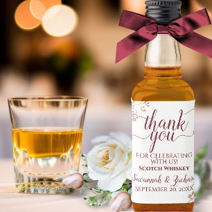 Étiquettes Pour Bouteilles De Liqueur Rose Gold Lace & Burgundy Mariage Remerciement Min