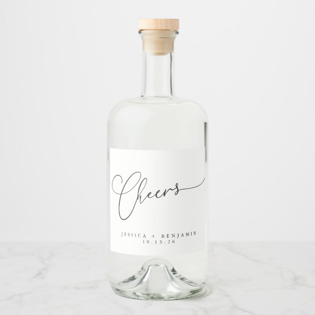 Étiquettes Pour Bouteilles De Liqueur Salutations minimum noir blanc Script personnalisé (Devant)