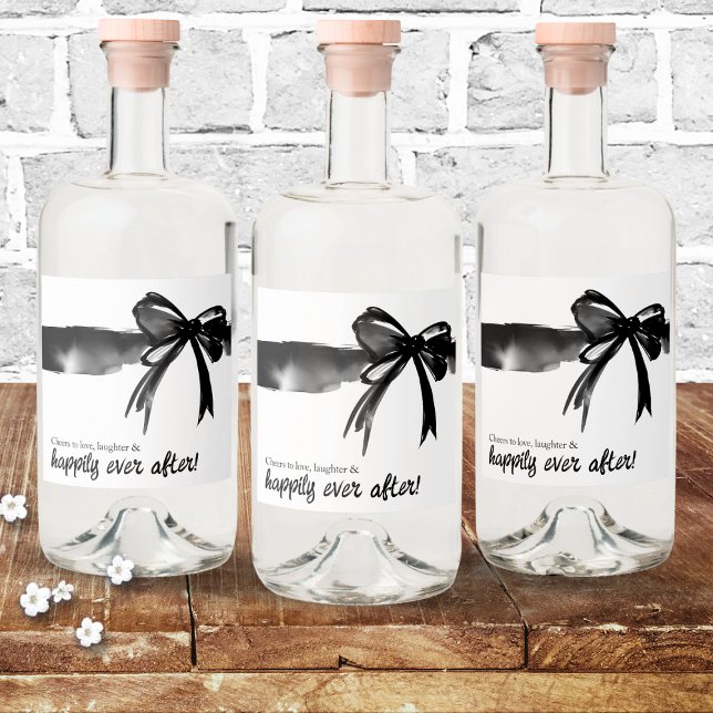 Étiquettes Pour Bouteilles De Liqueur Salutations pour l'amour simple Mariage moderne br (Cheers to Love Simple Trendy Modern Watercolor Bow Wedding Liquor Bottle Label bar favor decor chic )