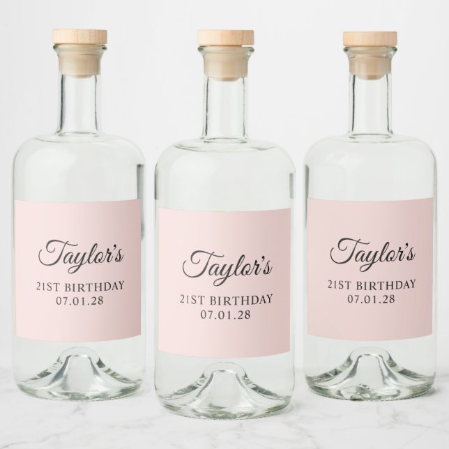 Étiquettes Pour Bouteilles De Liqueur Script noir et blanc élégant 21e anniversaire (Bouteilles)