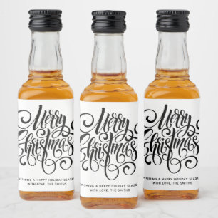Étiquettes Pour Bouteilles De Liqueur Script noir "Joyeux Noël" Personnalisé