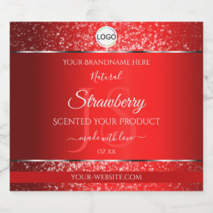 Étiquettes Pour Bouteilles De Liqueur Shimmery Red Logo Initiales Parties scintillant Ét