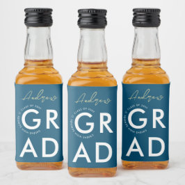Étiquettes Pour Bouteilles De Liqueur Simple Chic Stylish Navy Blue Graduation Bold Typo