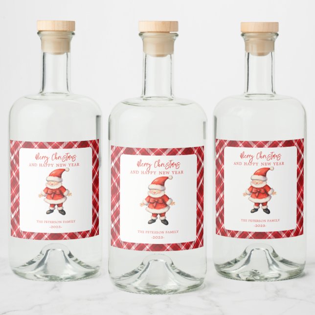 Étiquettes Pour Bouteilles De Liqueur Simple Santa Clause Rouge Noël (Bouteilles)