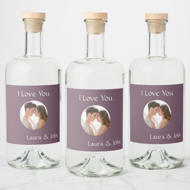 Étiquettes Pour Bouteilles De Liqueur Sweet Personalized Couple Photo & Names Label Set (Bouteilles)