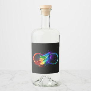 Étiquettes Pour Bouteilles De Liqueur Symbole d'infini avec plume arc-en-ciel