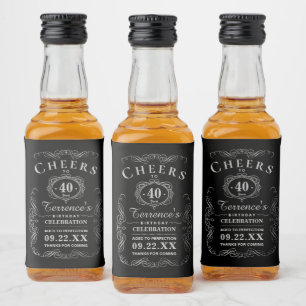 Étiquettes Pour Bouteilles De Liqueur Typographie Black & Silver à la mode Fête d'annive